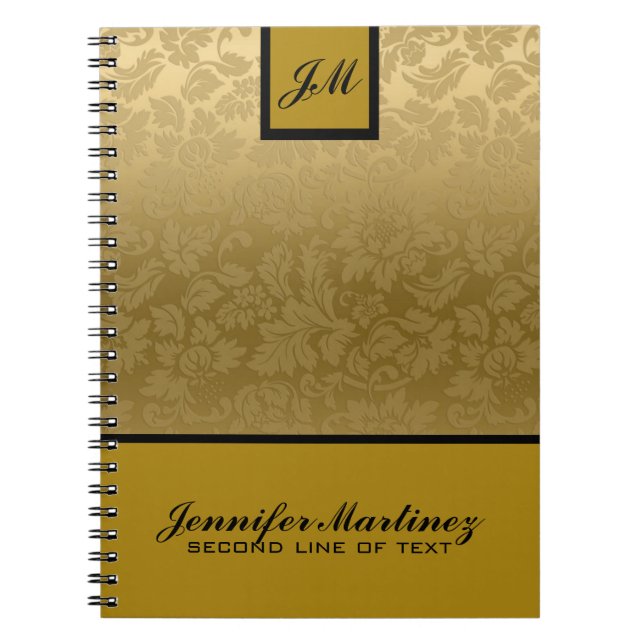 Carnet Monogramme Elegant Gold Monotones Damasques Motif (Devant)
