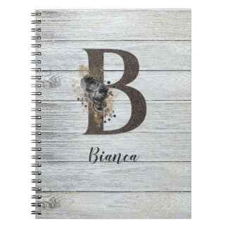 Carnet Monogramme Élégant Goth Moderne Noir Rose B