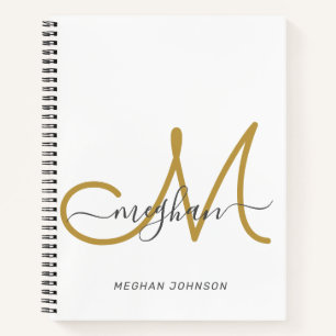 Carnet Monogramme élégant moderne en or blanc avec écritu