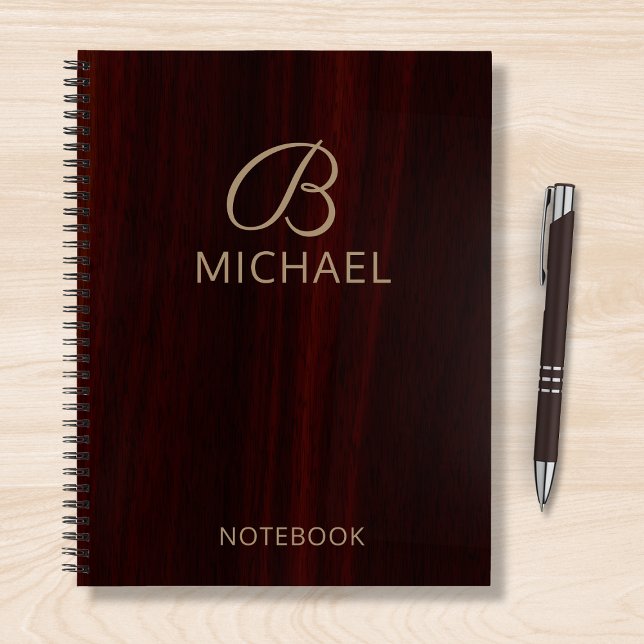 Carnet Monogramme en acajou bois Bois Nom personnalisé (Créateur téléchargé)