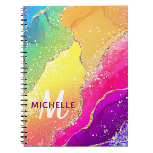 Carnet Monogramme en agate de fausse brillance dorée et a