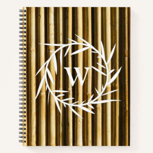 Carnet Monogramme en bambou rustique Lignes verticales Mo