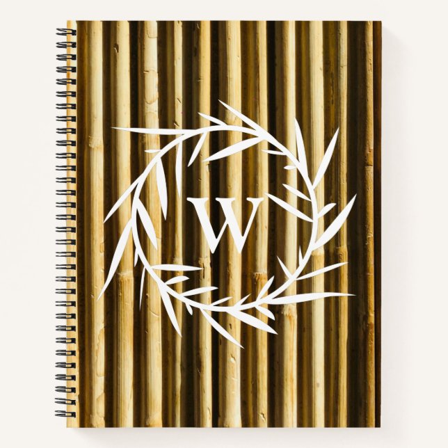 Carnet Monogramme en bambou rustique Lignes verticales Mo (Devant)