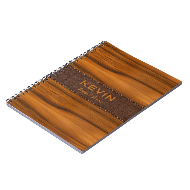 Carnet Monogramme En Bois D'Acajou Et Texture En Cuir (Côté gauche)