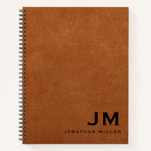 Carnet Monogramme en cuir de taille moderne Nom Initiales