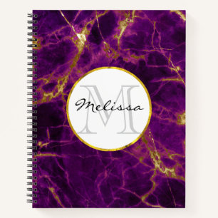Carnet Monogramme en marbre Abstrait moderne violet et or