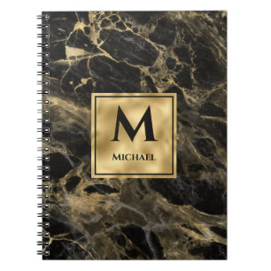 Carnet Monogramme en marbre noir et or Elégant luxe