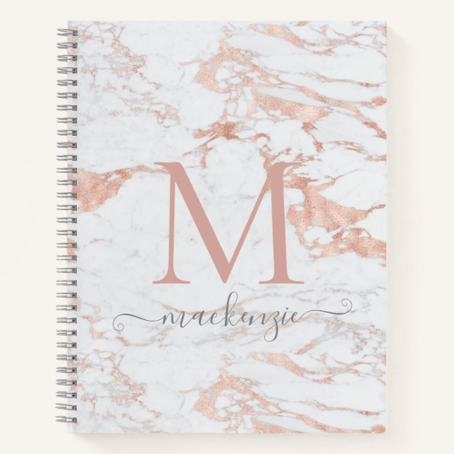 Carnet Monogramme en marbre or Rose chic (Devant)