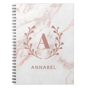 Carnet Monogramme en marbre rose Toute initiale et nom Pe