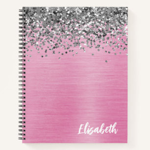 Carnet Monogramme en métal brossé rose Parties scintillan
