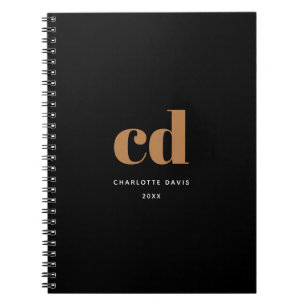 Carnet Monogramme en or noir initiales minimaliste modern