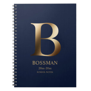 Carnet Monogramme en Or Personnalisé Bleu Marine