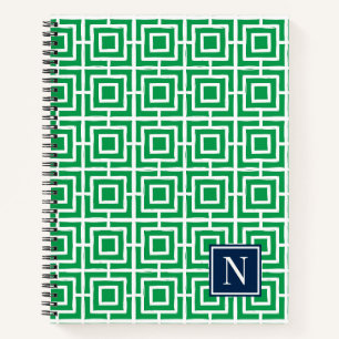 Carnet Monogramme en treillis carré Prépa – Vert & Marine