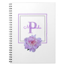 Carnet Monogramme encadré rose pivoine violet