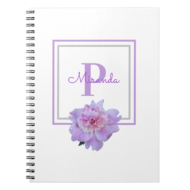 Carnet Monogramme encadré rose pivoine violet (Devant)