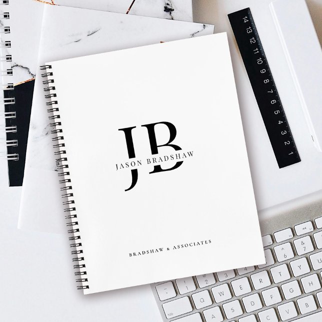 Carnet Monogramme et nom classique professionnel simple (Personalize with your initials, name and company name.)
