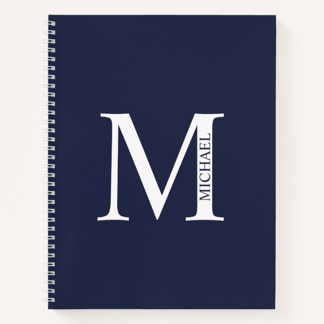 Carnet Monogramme et nom élégants personnalisés bleu mari (Devant)