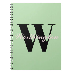 Carnet Monogramme et nom girly vert pastel 