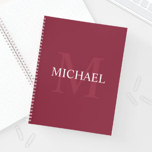 Carnet Monogramme et nom personnalisé Bourgogne rouge