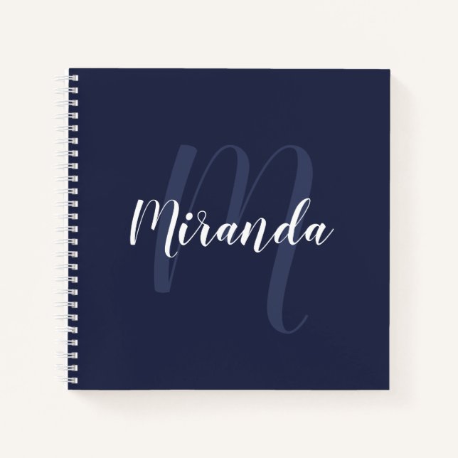Carnet Monogramme et nom personnalisé moderne Navy Blue (Devant)