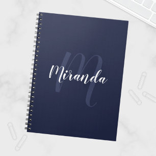 Carnet Monogramme et nom personnalisé moderne Navy Blue