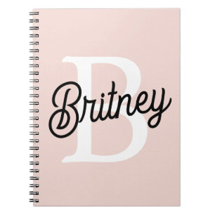 Carnet Monogramme et nom personnalisé moderne Pastel Pink