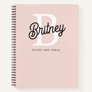 Carnet Monogramme et nom personnalisé moderne Pastel Pink