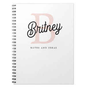 Carnet Monogramme et nom personnalisé moderne Pastel Pink