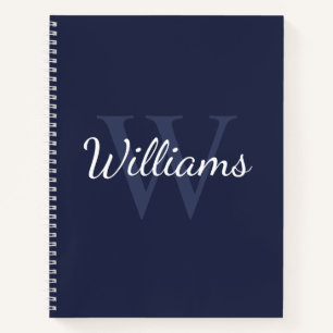 Carnet Monogramme et nom personnalisés Marine Blue