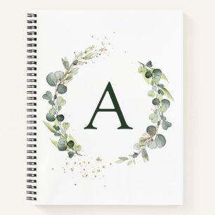 Carnet Monogramme Eucalyptus Vert Blanc Botanique