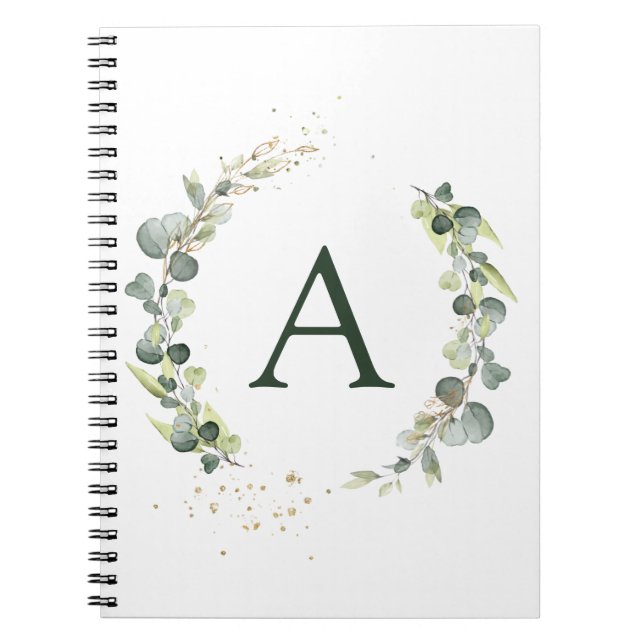 Carnet Monogramme Eucalyptus Vert Blanc Botanique (Devant)
