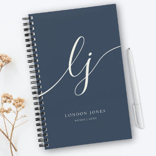Carnet Monogramme Féminin Calligraphie 2 Initiales Navy I