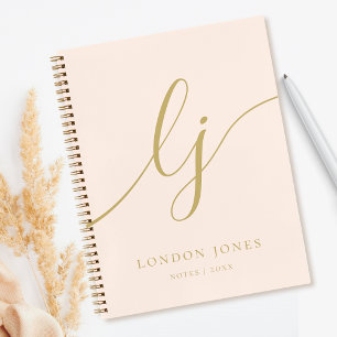 Carnet Monogramme Féminin Calligraphie Initial Rose Pâle