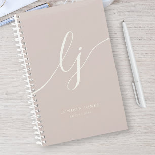 Carnet Monogramme Féminin Calligraphie Rose Ivoire Nom de