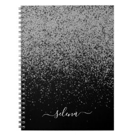 Carnet Monogramme Féminin Pailleté Argent Noir