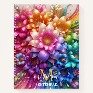 Carnet Monogramme Fleur Fleurs Floral Arc-en-ciel Féminin