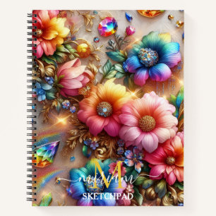 Carnet Monogramme Fleur Floral Arc-en-ciel Féminin