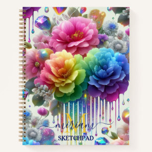 Carnet Monogramme Fleur Floral Arc-en-ciel Féminin