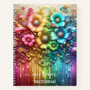 Carnet Monogramme Fleur Floral Arc-en-ciel Féminin