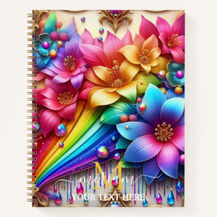 Carnet Monogramme Fleur Floral Arc-en-ciel Féminin