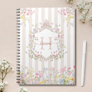 Carnet Monogramme Fleurs Colorées Art Rococo Rayures