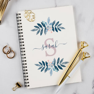 Carnet Monogramme floral aquarelle lilas