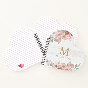 Carnet Monogramme Floral Aquarelle Rose Bois Rustique