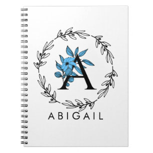 Carnet Monogramme Floral Bleu - Lettre A