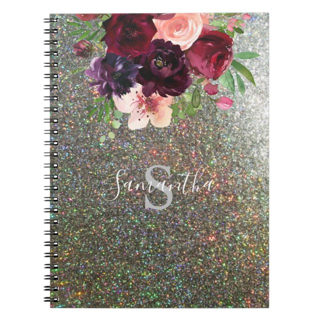 Carnet Monogramme floral Bourgogne et rose - Parties scin (Devant)