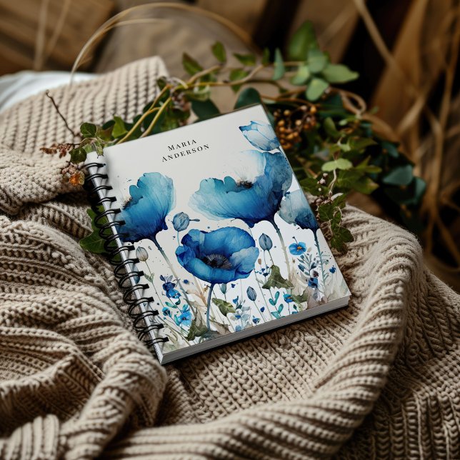 Carnet Monogramme floral de Poppy bleu (Créateur téléchargé)
