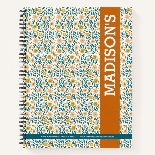 Carnet Monogramme floral personnalisé et nom (Devant)