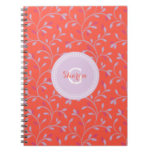 Carnet Monogramme floral pourpre en pastel girly mignon