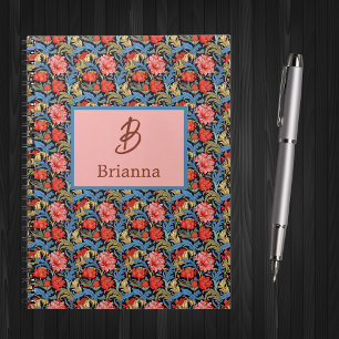 Carnet Monogramme floral rose bleu de style William Morri
