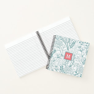 Carnet Monogramme floral turquoise vert printemps
